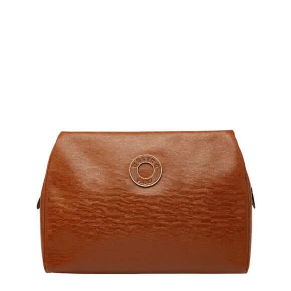 Celine Circle Logo Clutch Bag/Second Bag Brown Leather Women's CELINE